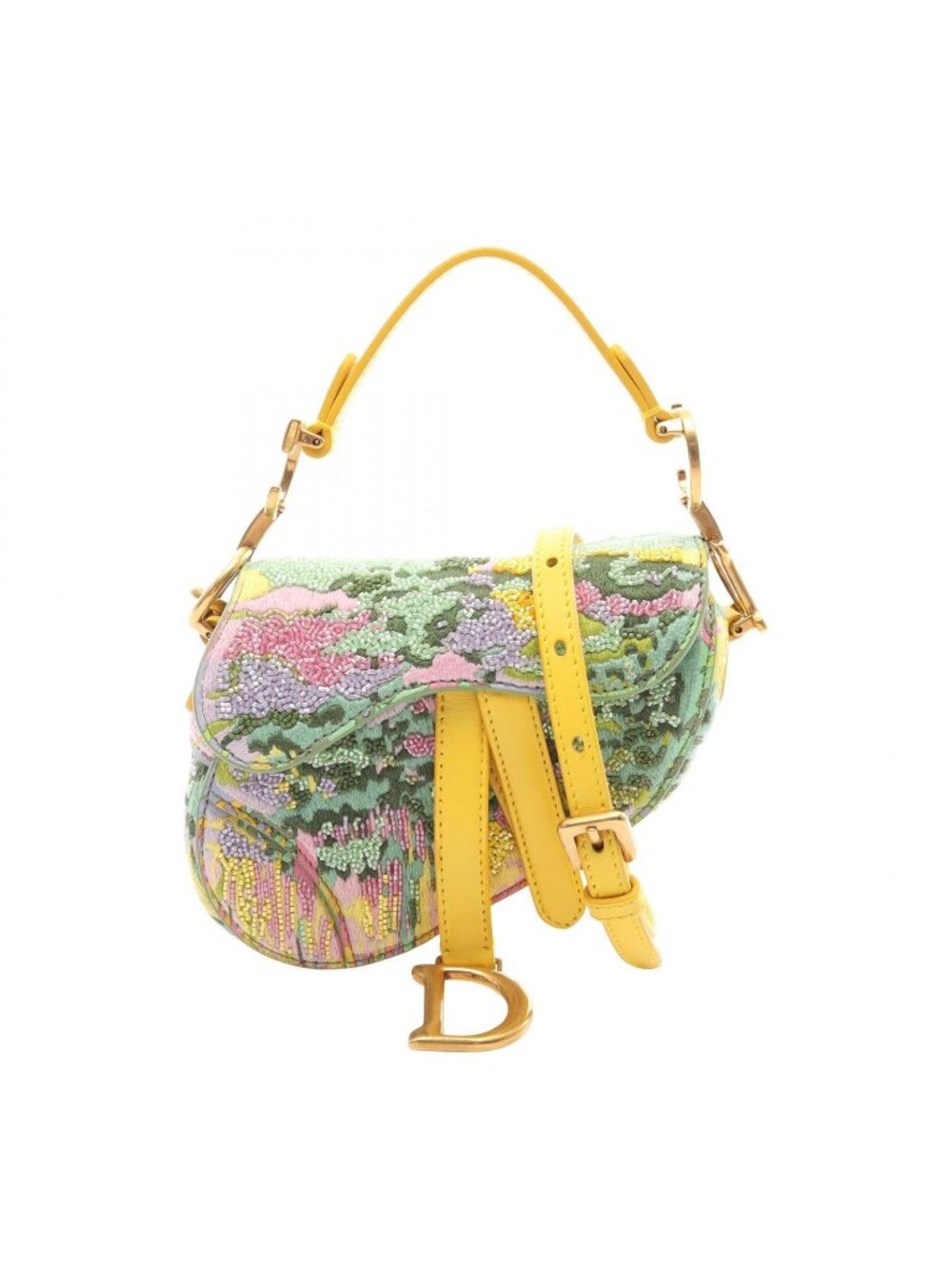 Dior Handbag Saddlebag Micro 2-Way Yellow Green Multi Leather
